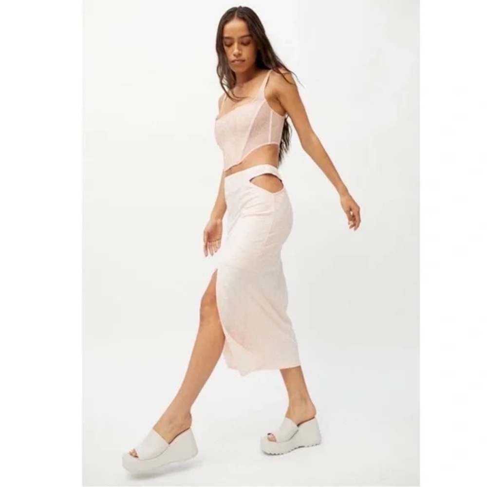 NWT Urban Outfitters Delia V Strap Cutout Checkered Knit Midi Skirt size small